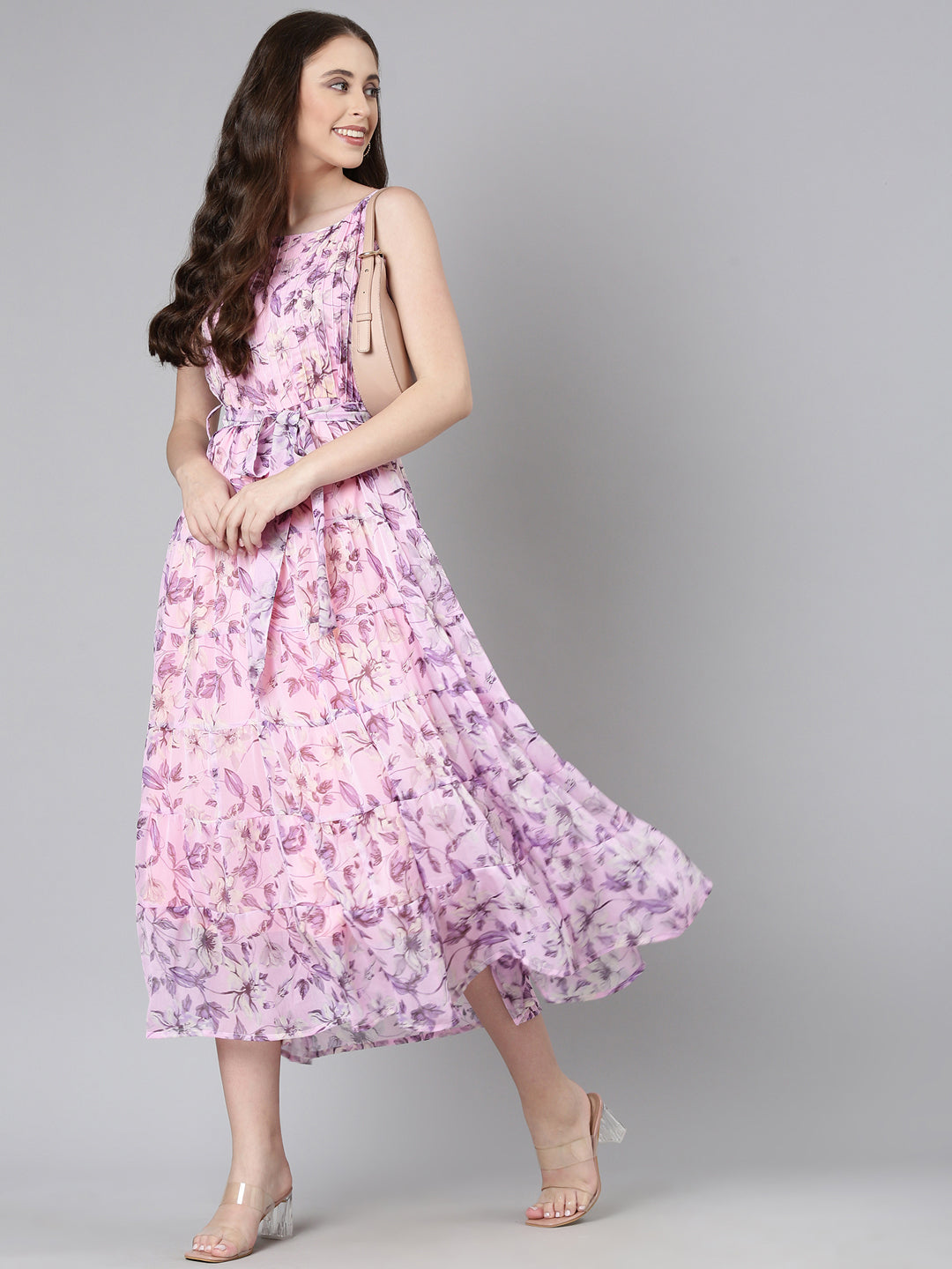 Maxi Dress – Lavender Floral Print Fit & Flare | Souchii