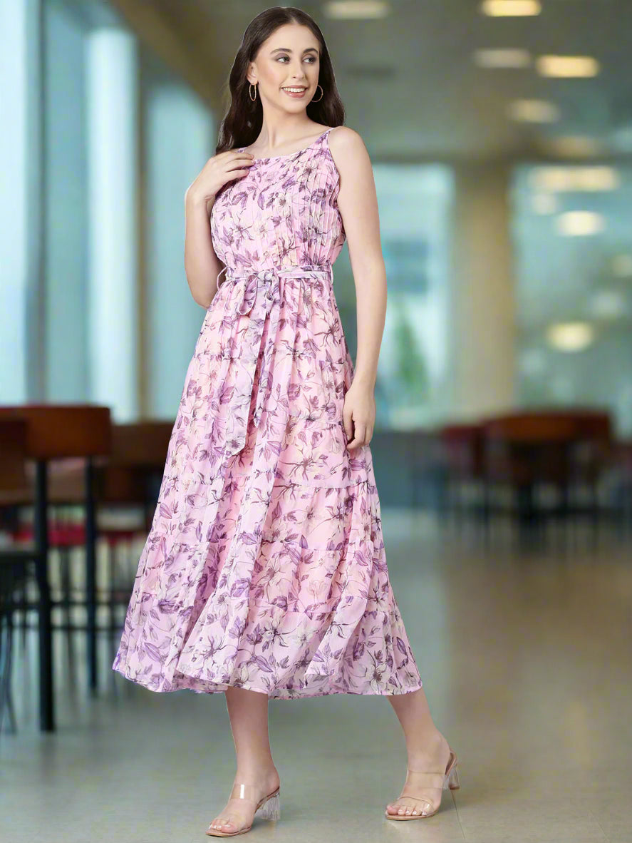 Maxi Dress – Lavender Floral Print Fit & Flare | Souchii