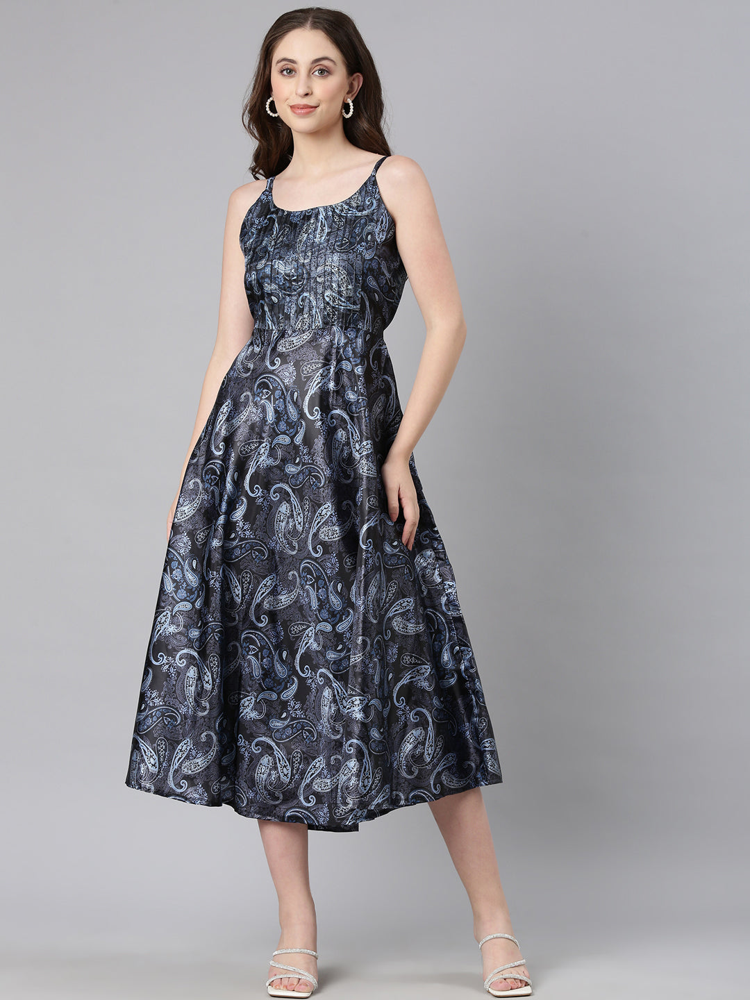 Dress – Navy Blue Satin Drop-Waist | Souchii