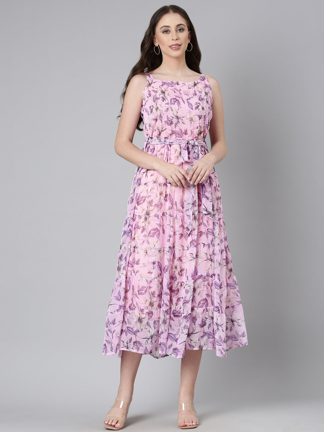 Maxi Dress – Lavender Floral Print Fit & Flare | Souchii