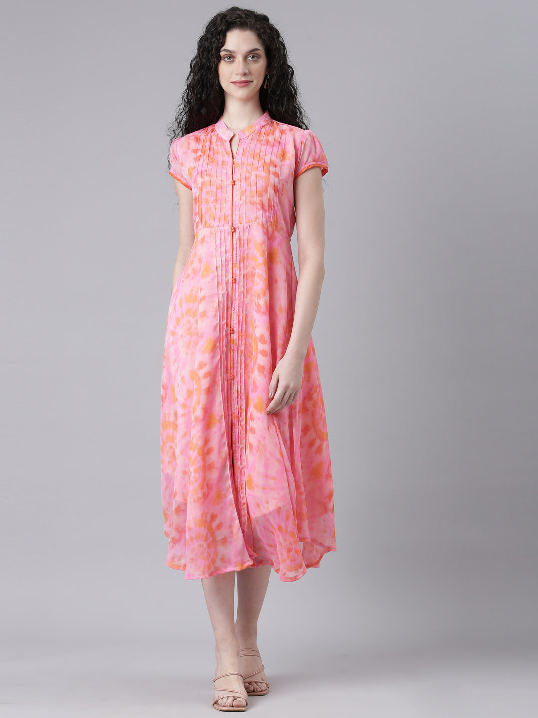 Ethnic Dress – Bright Pink Abstract Print Princess Line A-line | Souchii