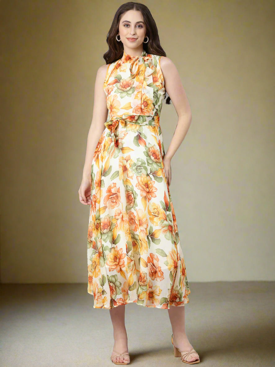 Fit & Flare Dress – Floral Elegance Sleeveless | Souchii