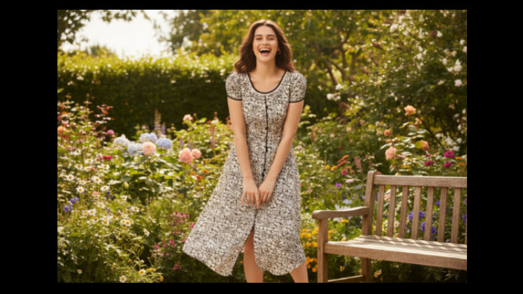 Black and White Floral A line Dress | Souchii