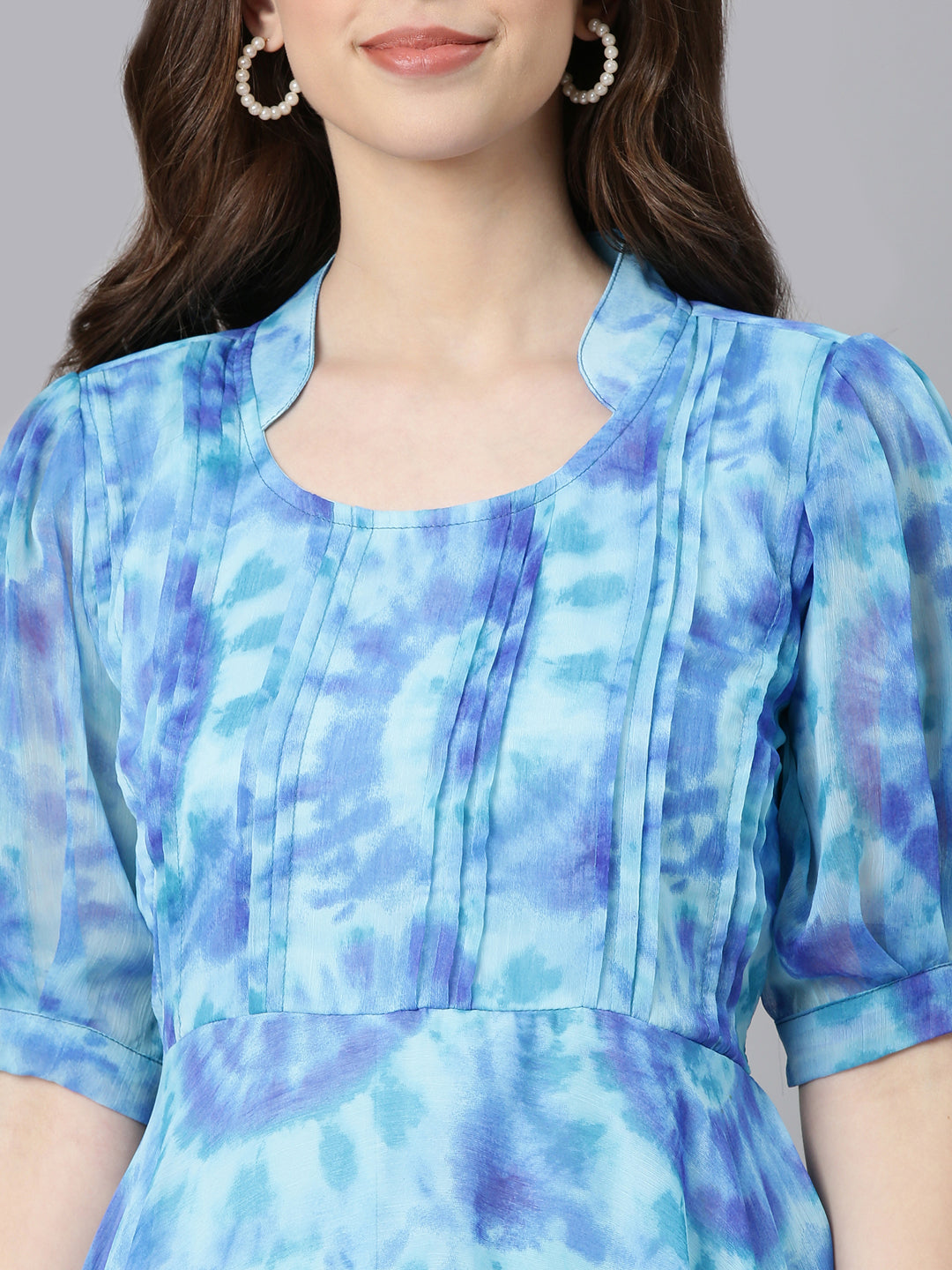 Dress – Blue Abstract Print Fit & Flare Chiffon | Souchii