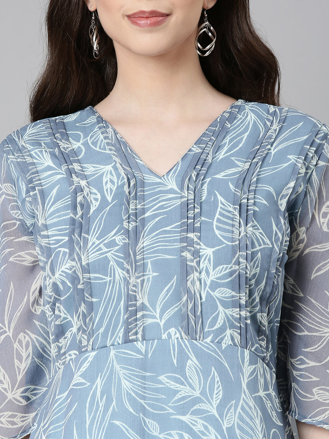 Midi Dress – Grey Floral Print A-Line | Souchii