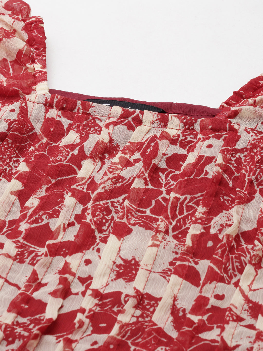 Midi Dress – Red & White Floral Printed A-Line | Souchii