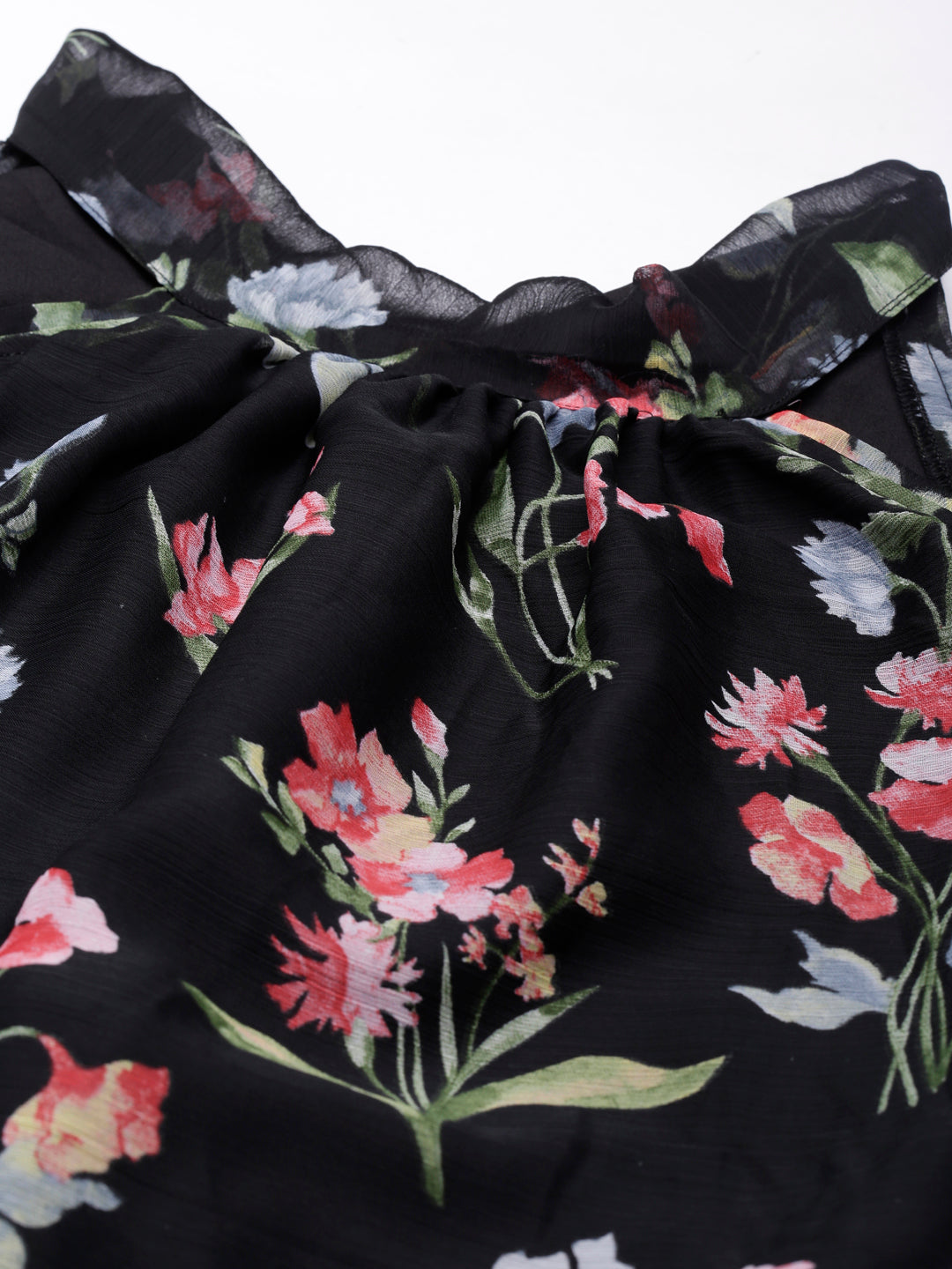 Fit & Flare Dress – Black Printed Chiffon | Souchii