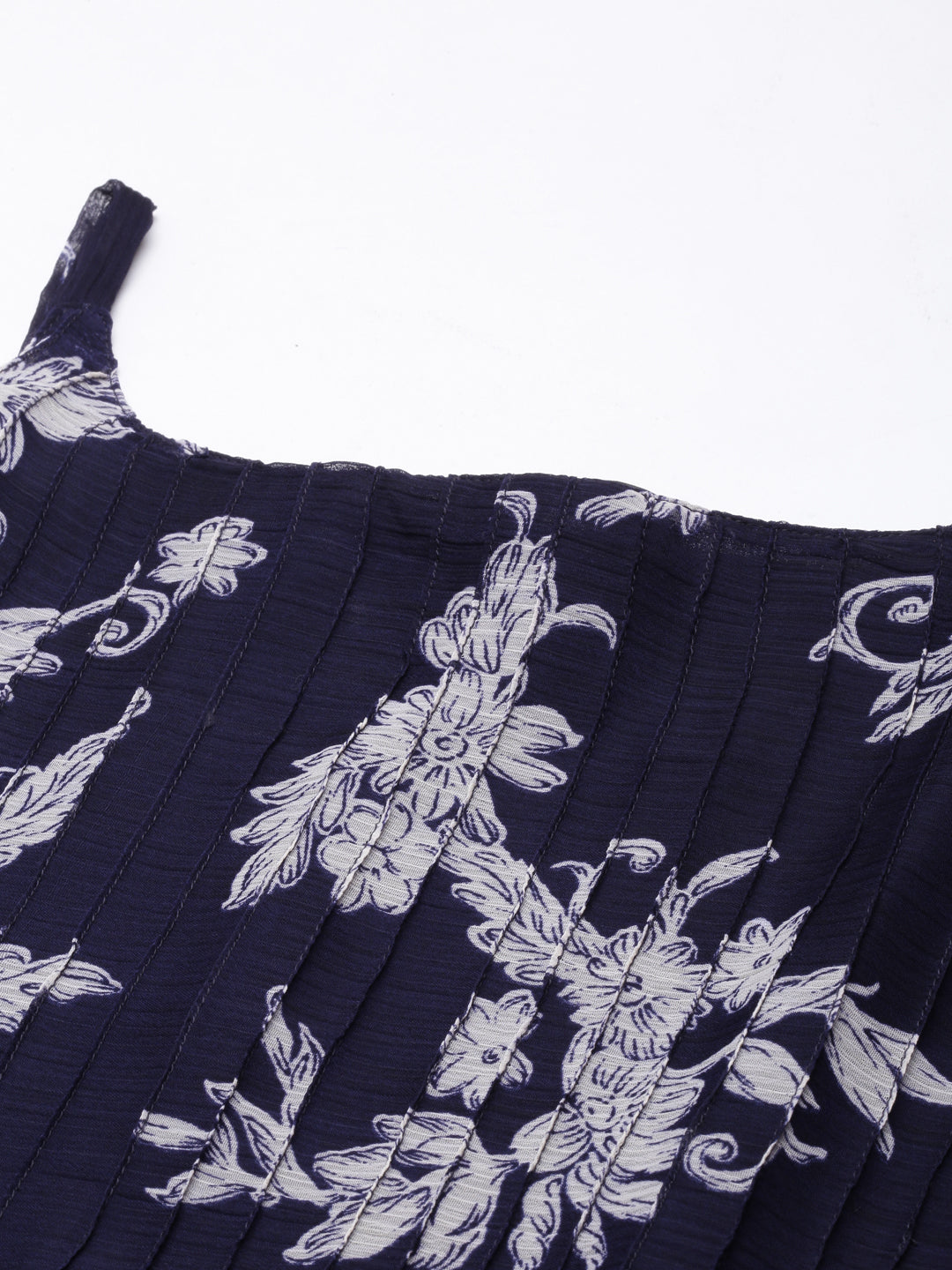 Navy Blue Floral Print Chiffon Maxi Dress | Souchii