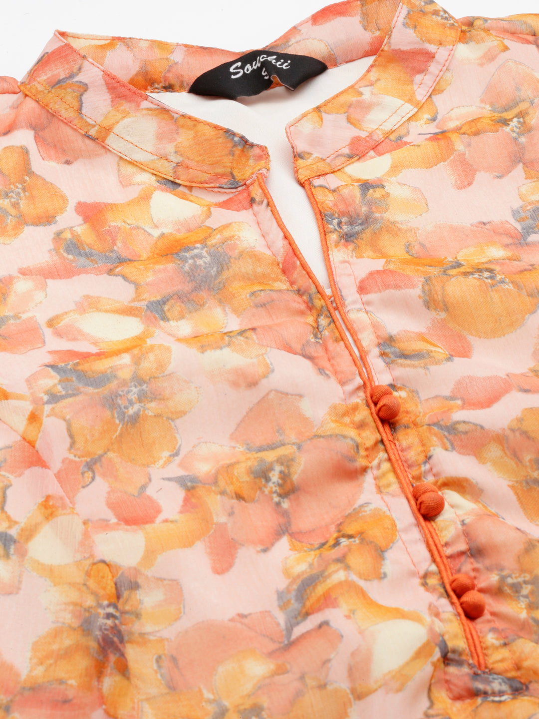 Dress – Peach Floral Print A-line Princess Line | Souchii