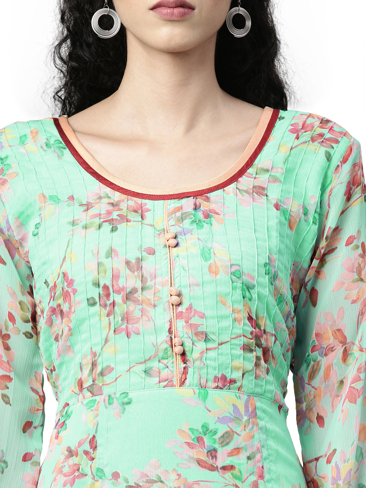 Maxi Dress – Sea Green Floral Print Chiffon | Souchii