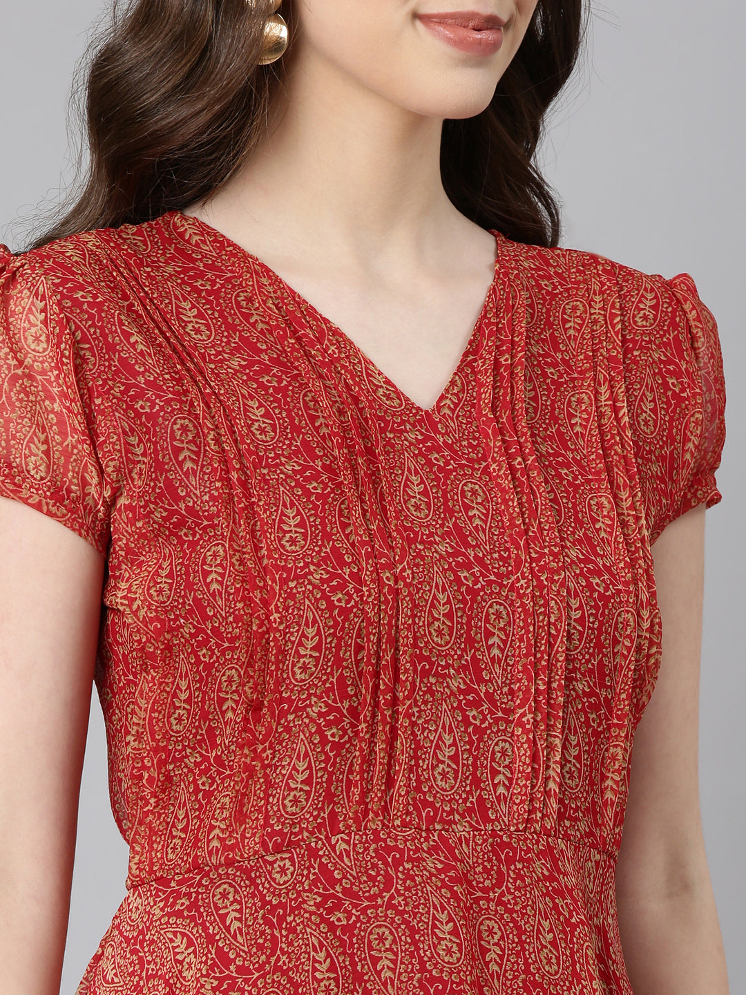 Fit & Flare Dress – Red Abstract Printed | Souchii