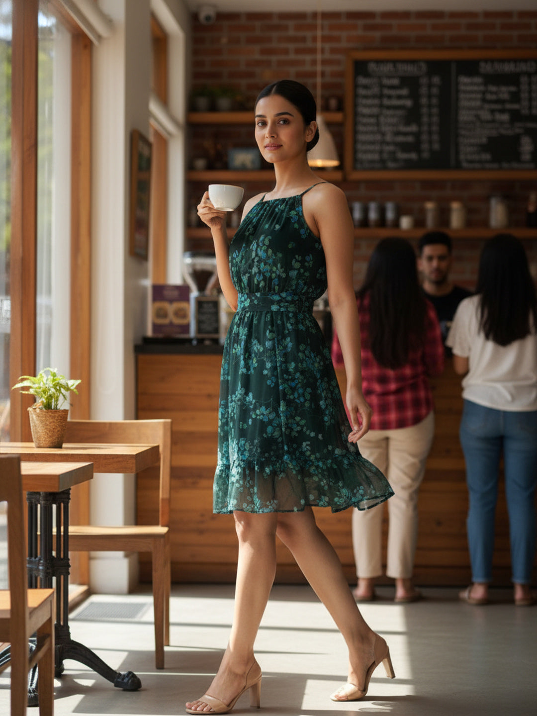 Souchii Floral Chiffon Short Dress – Soft Florals, Fluid understated Charm