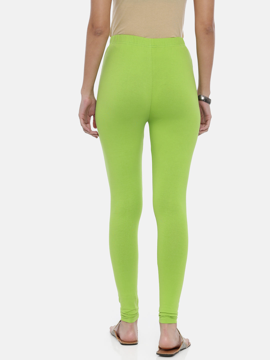 Lime Green Solid Ankle-Length Leggings for Women