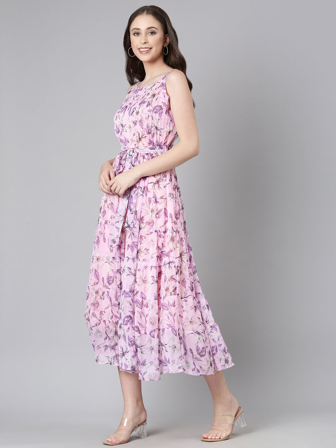 Maxi Dress – Lavender Floral Print Fit & Flare | Souchii