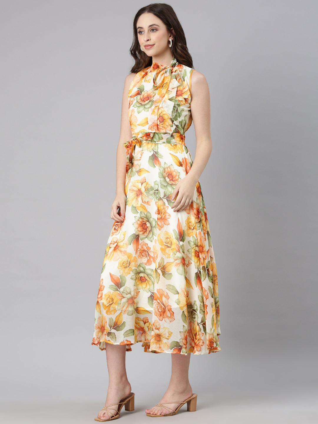Fit & Flare Dress – Floral Elegance Sleeveless | Souchii