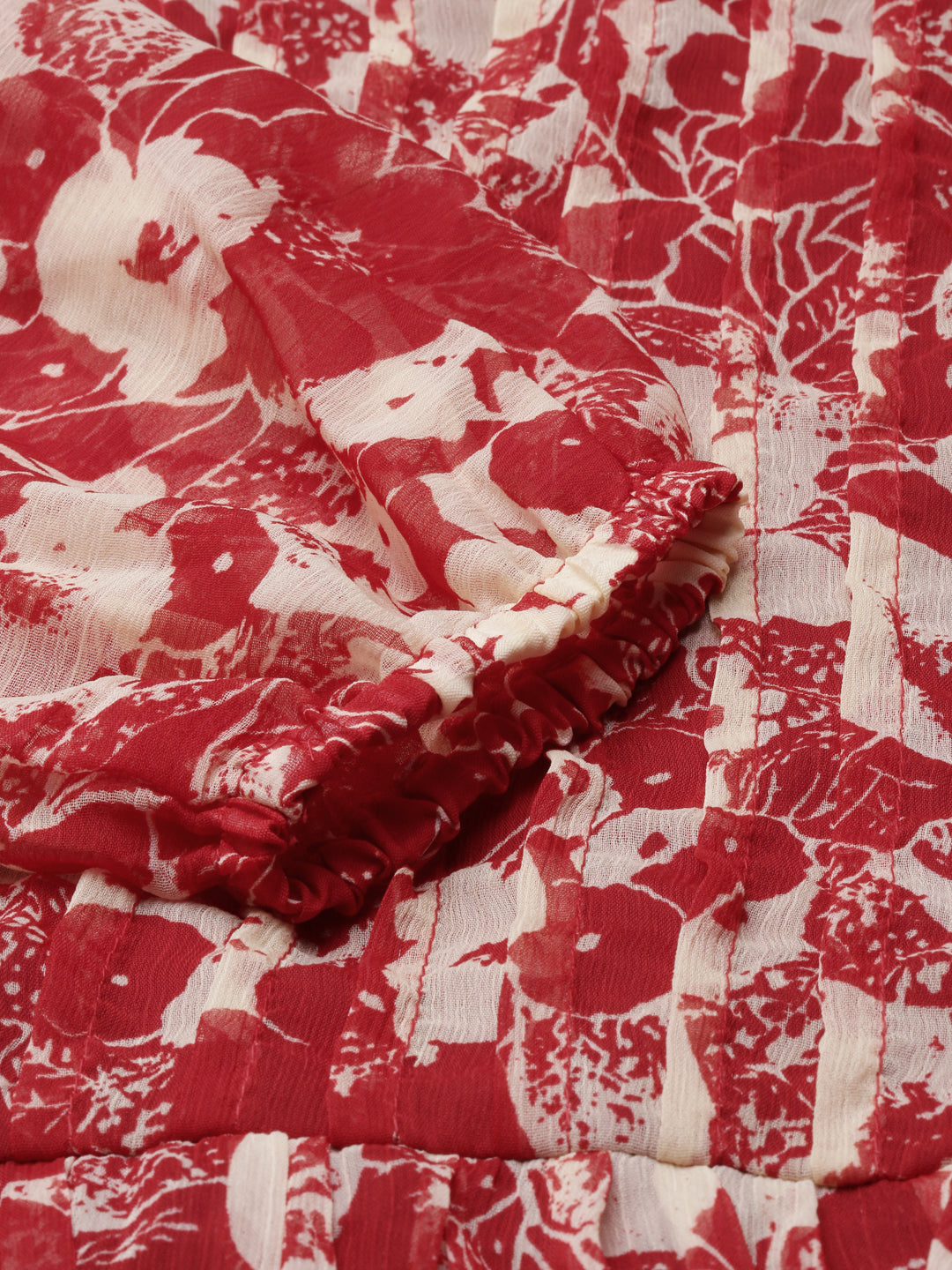 Midi Dress – Red & White Floral Printed A-Line | Souchii