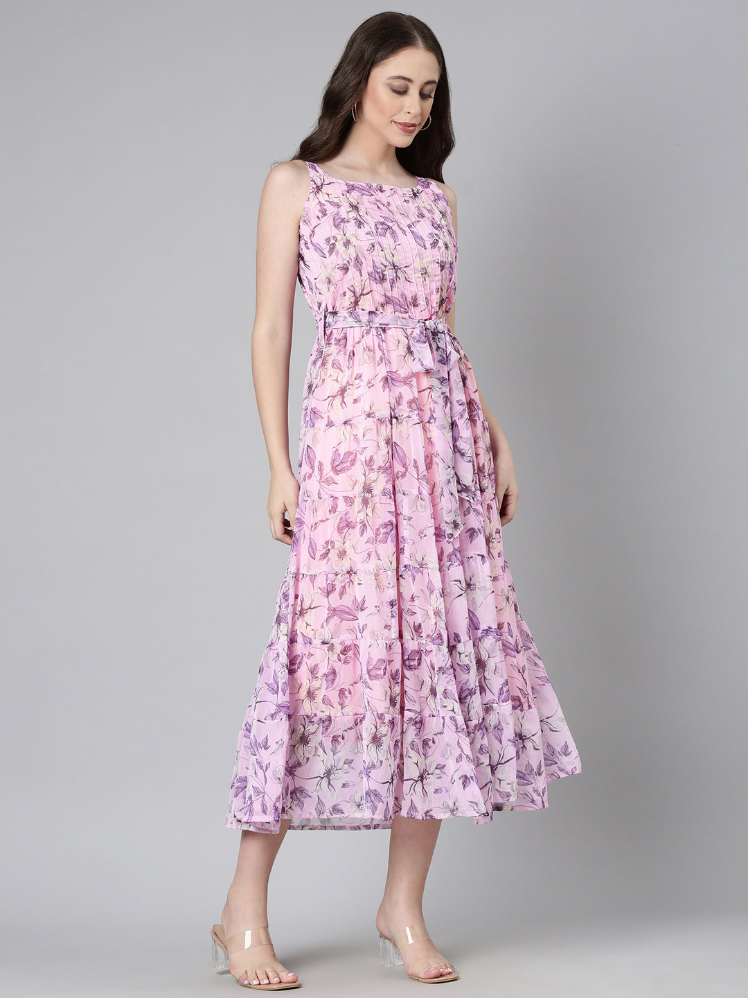 Maxi Dress – Lavender Floral Print Fit & Flare | Souchii