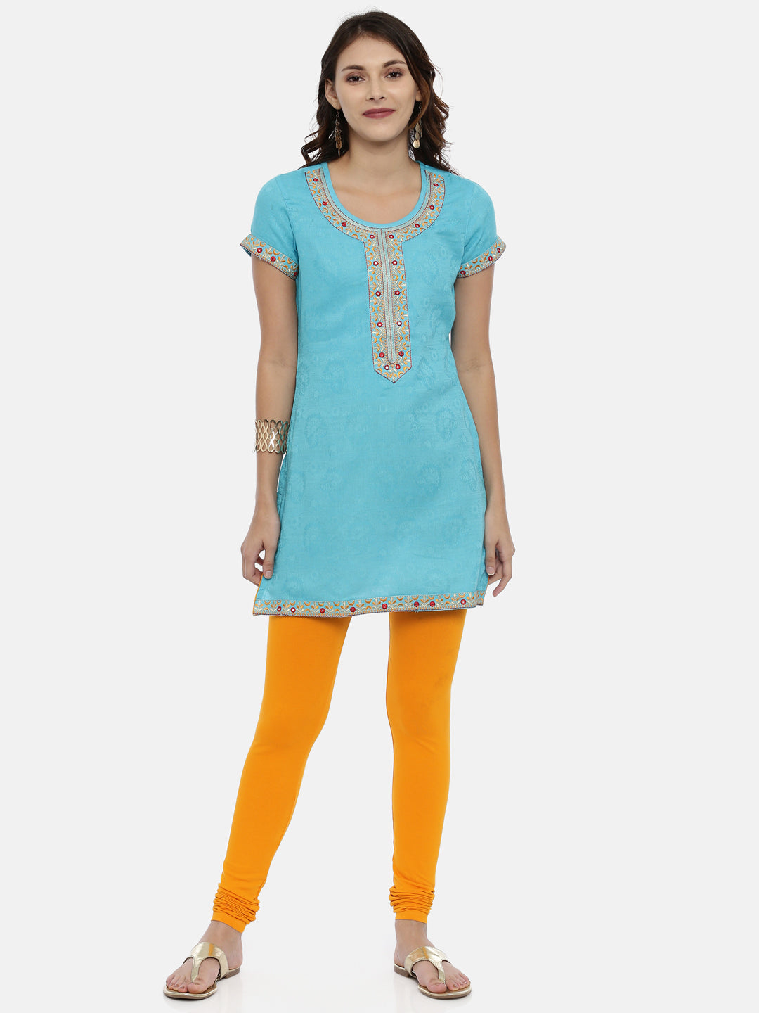 Mustard Yellow Cotton Viscose Churidar Leggings for Women | Souchii