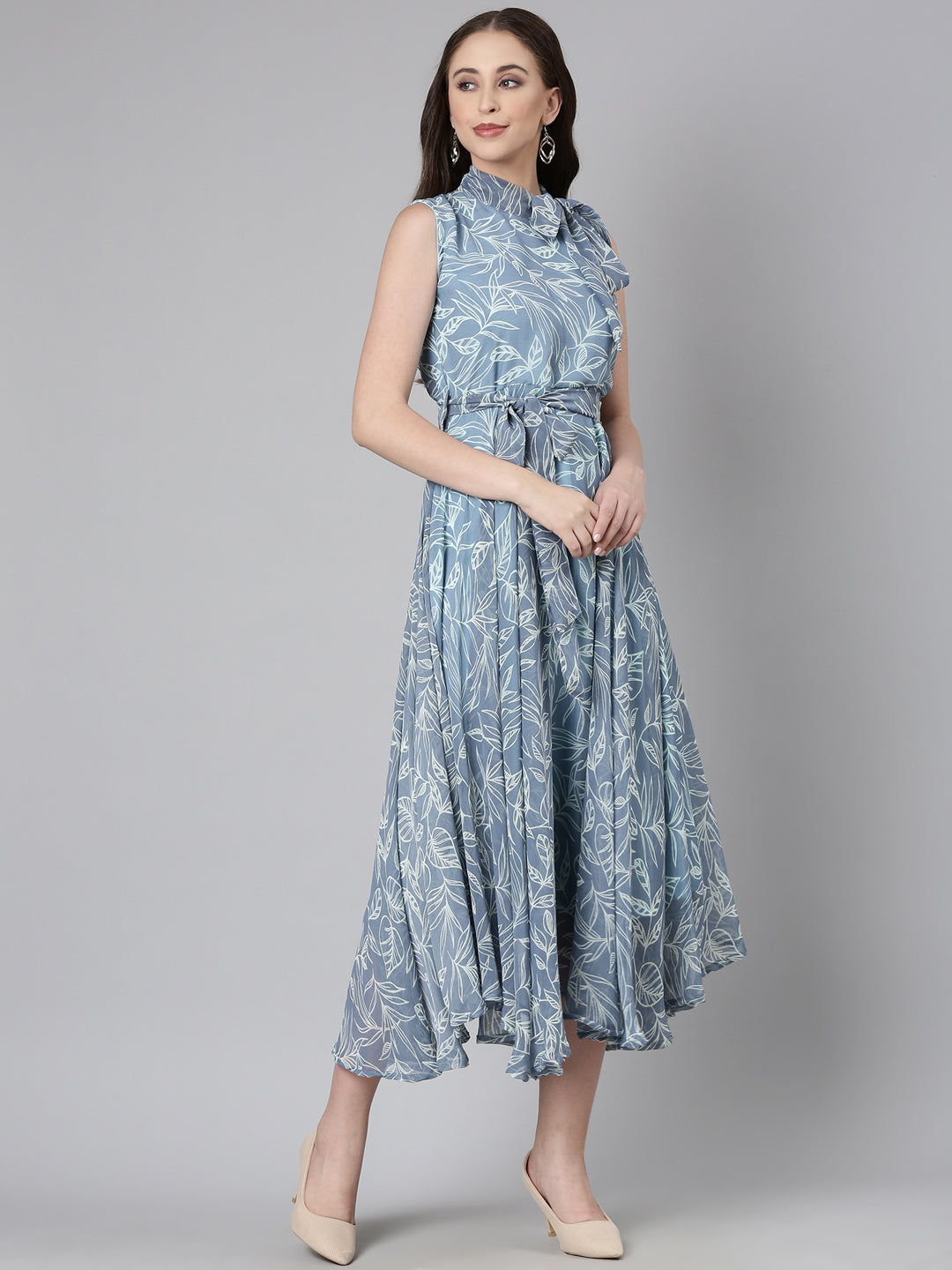 Dress – Grey Floral Fit & Flare Chiffon | Souchii