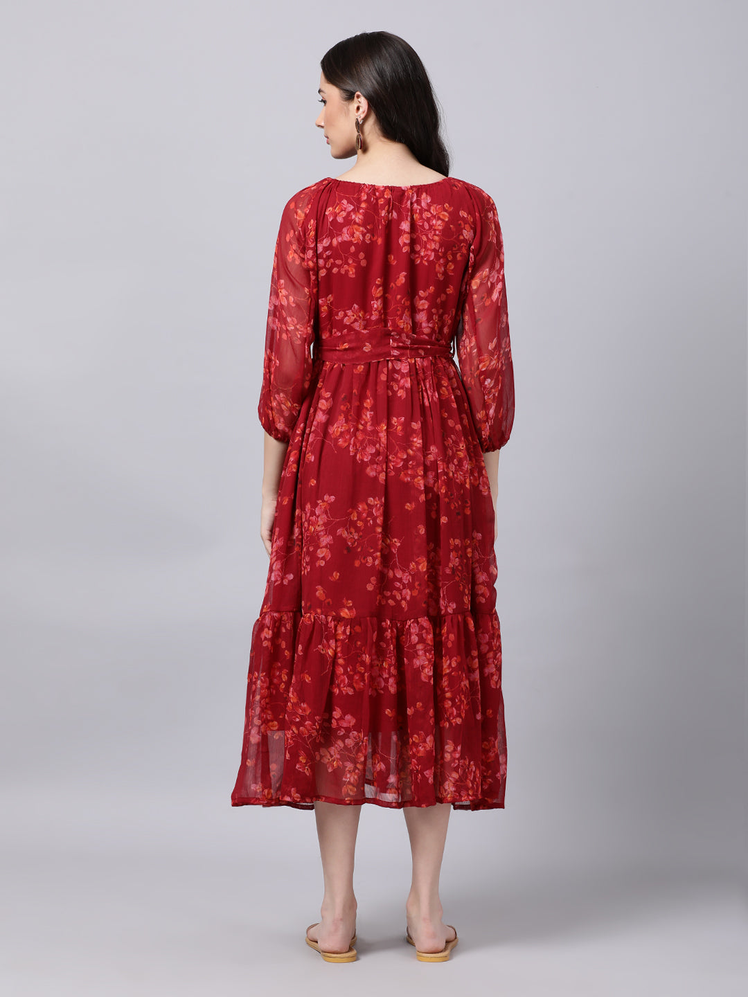 Crimson Bloom Chiffon Maxi Dress - Souchii