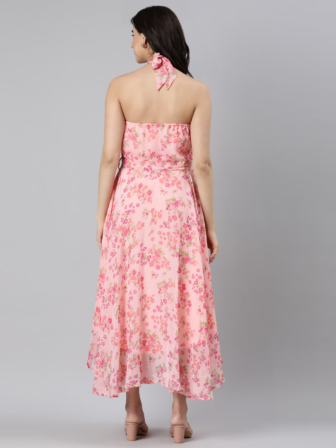 Dress – Pink Floral Halter Neck | Souchii