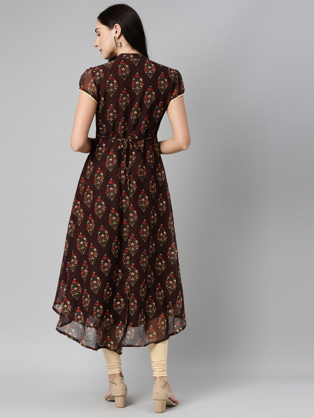 Dress – Brown & Red Floral Printed Chiffon | Souchii
