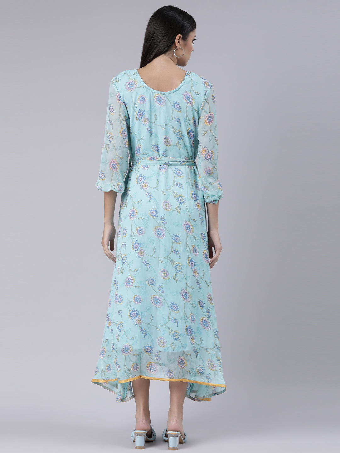 Blue Floral Chiffon Maxi Dress for Women – Souchii