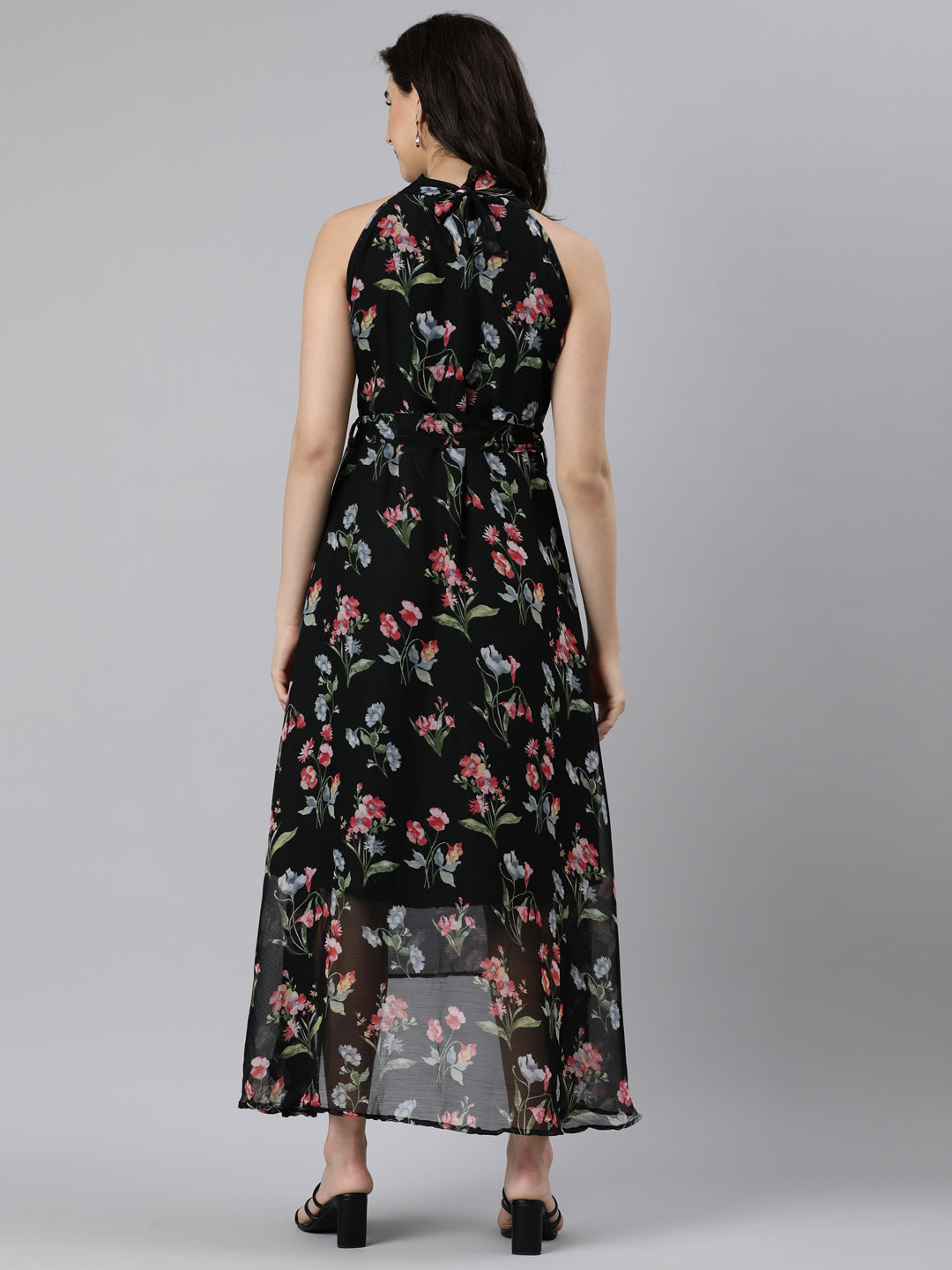Fit & Flare Dress – Black Printed Chiffon | Souchii