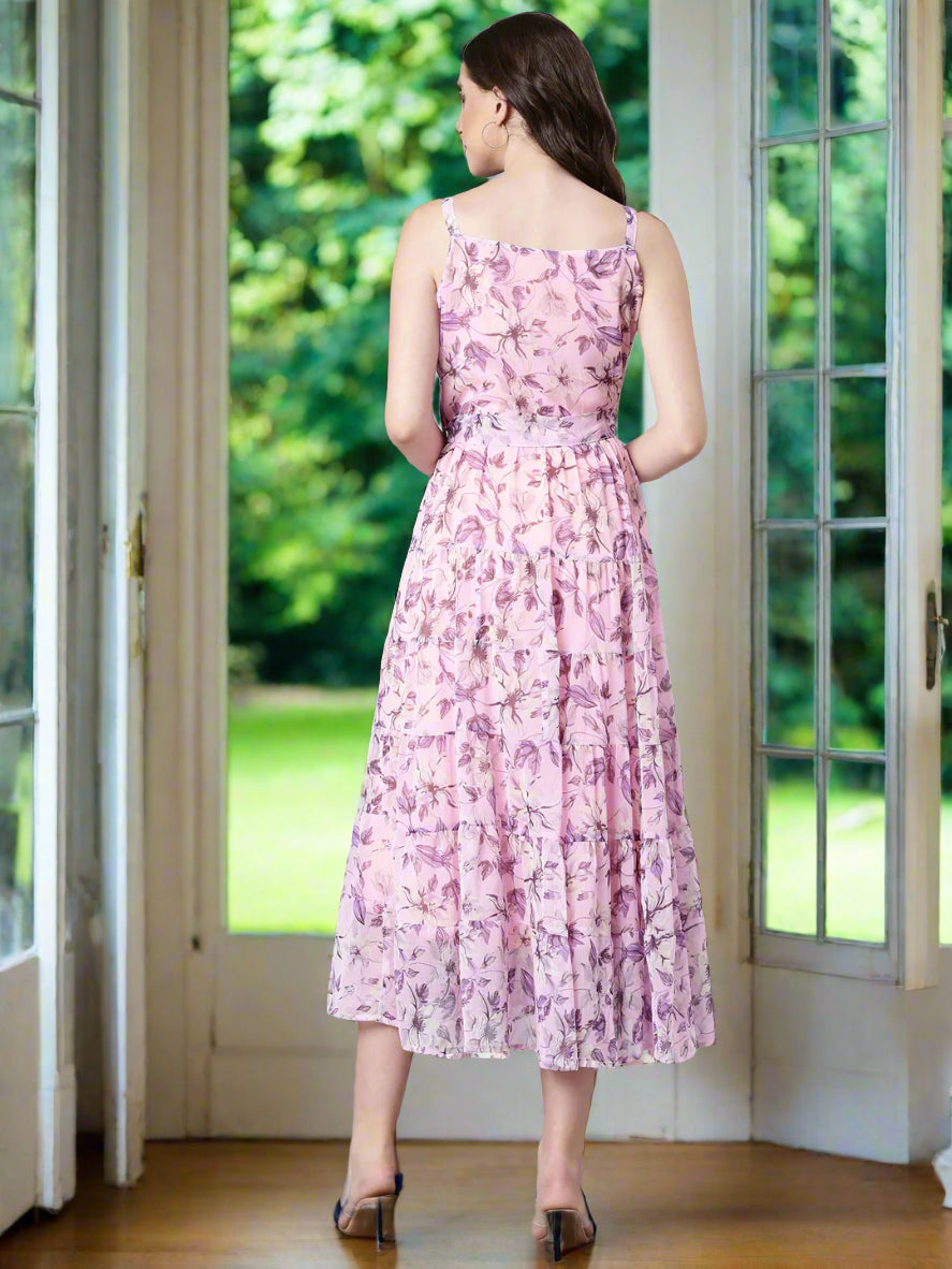 Maxi Dress – Lavender Floral Print Fit & Flare | Souchii