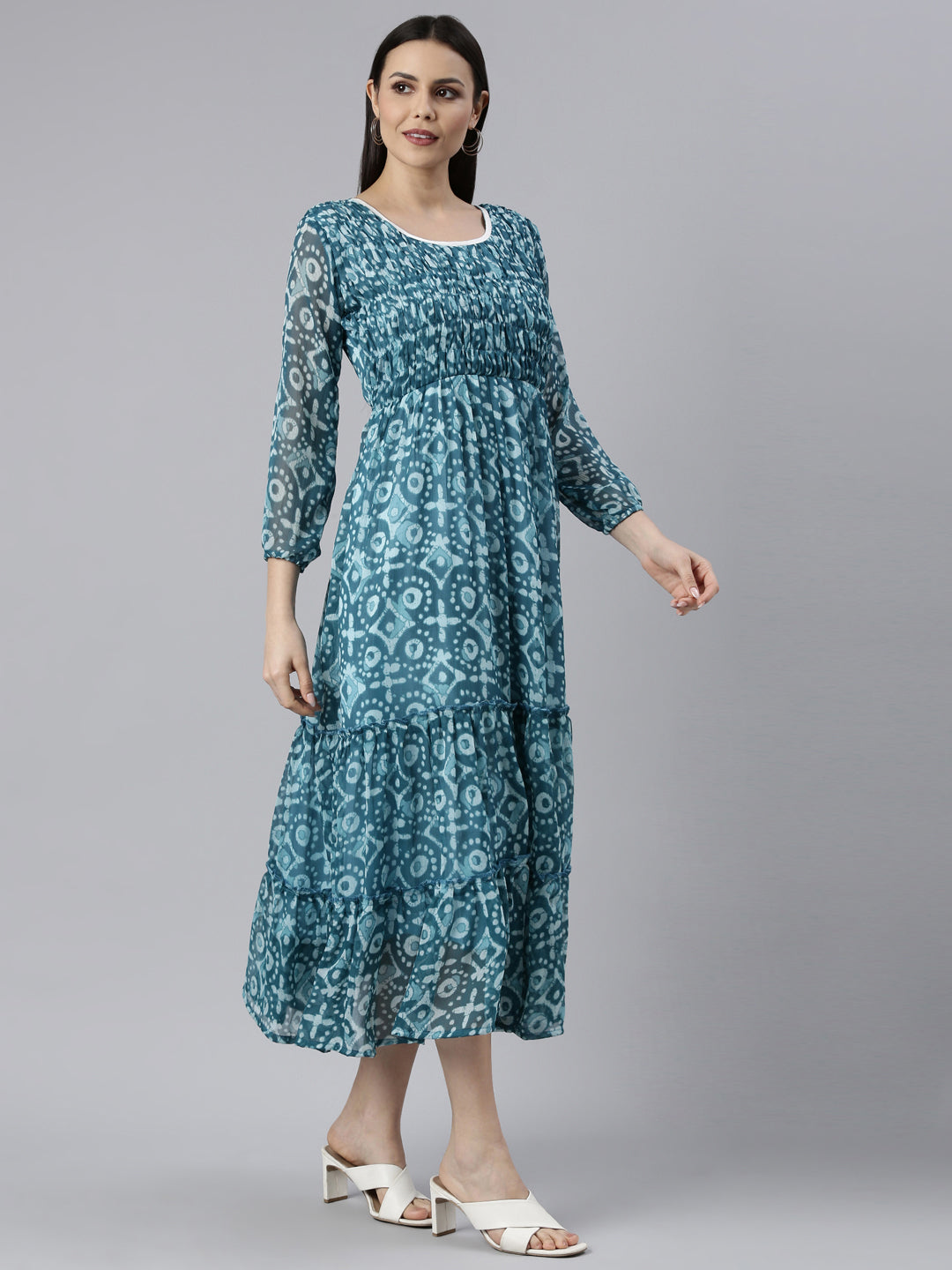 Fit & Flare Dress – Blue Ethnic Motif | Souchii