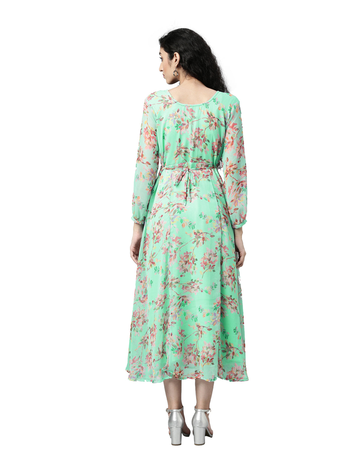 Maxi Dress – Sea Green Floral Print Chiffon | Souchii