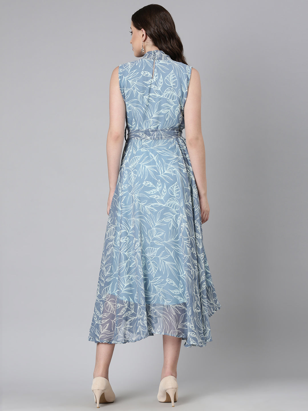 Dress – Grey Floral Fit & Flare Chiffon | Souchii