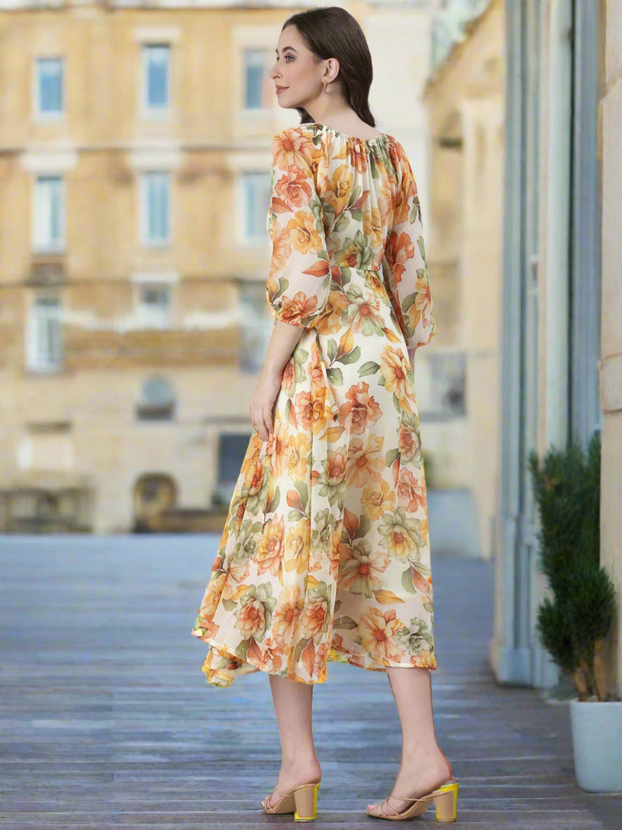 White Floral Fit & Flare Midi Dress | Souchii