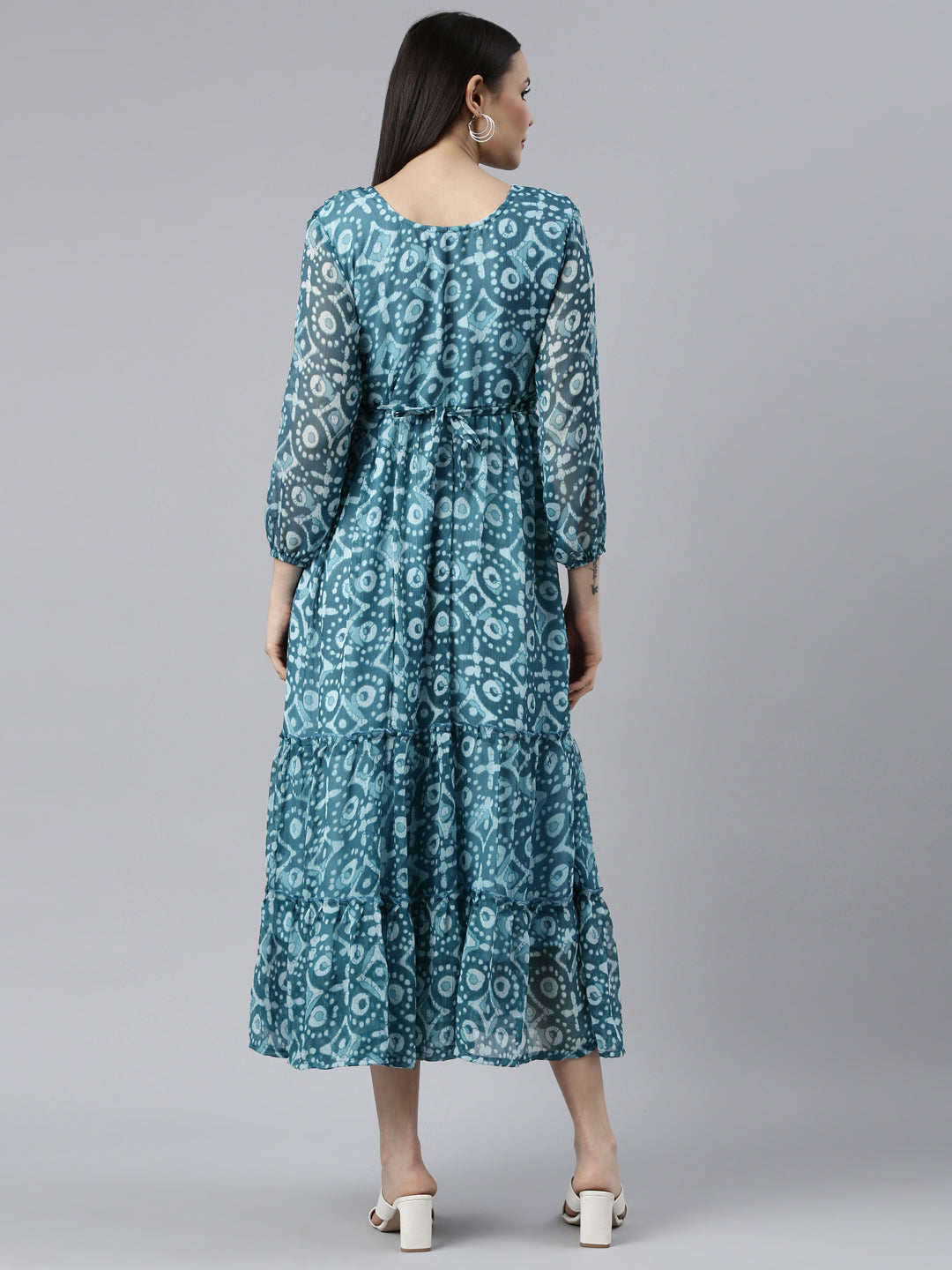 Fit & Flare Dress – Blue Ethnic Motif | Souchii