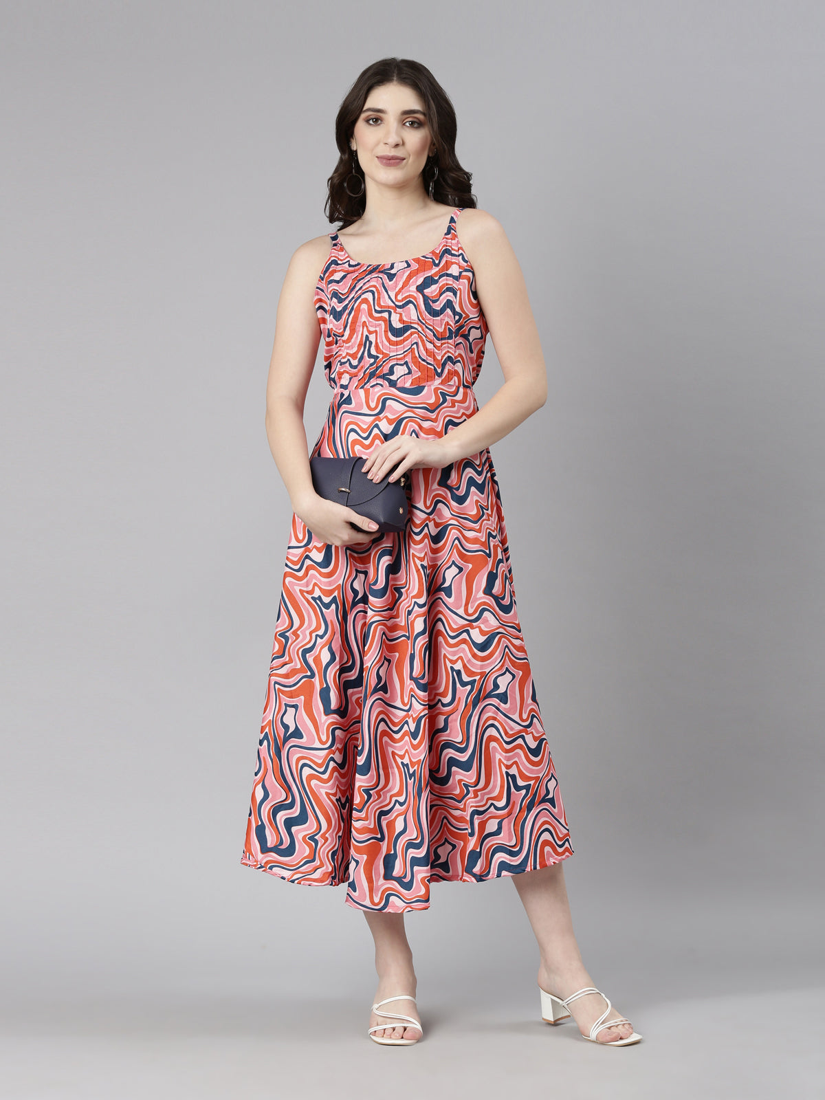 Souchii Multicolour Abstract Print Fit & Flare Midi Dress