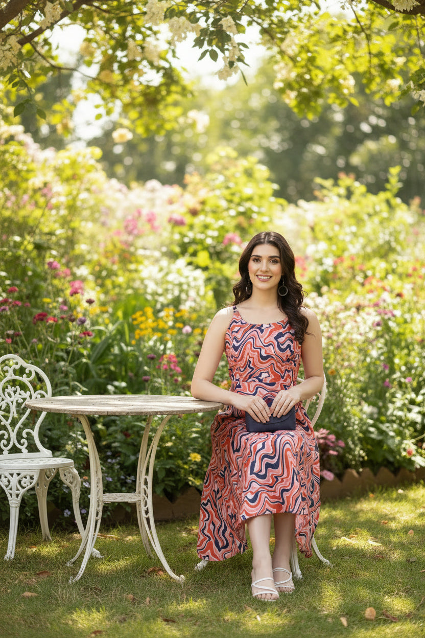 Multicolour Abstract Print Fit & Flare Midi Dress | Souchii