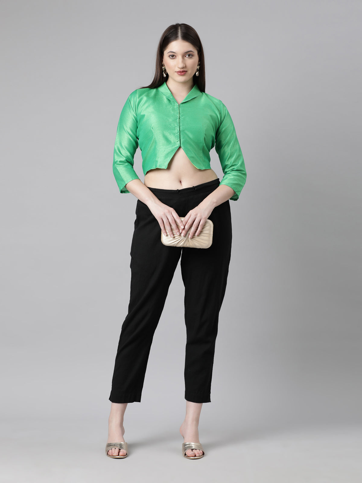 Green Dupion Silk Blouse with Tie-Up Detail | Souchii