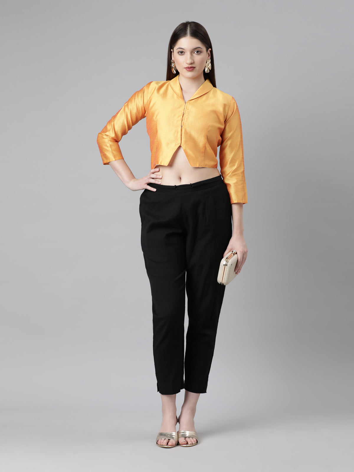 Yellow Dupion Silk Blouse with Shirt Collar | Souchii