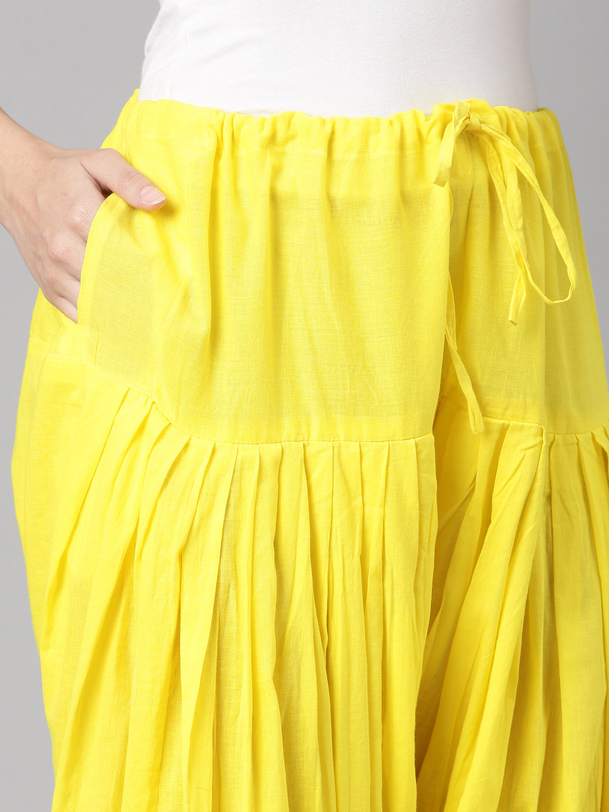 Yellow Cotton Loose-Fit Patiala Pants | Souchii