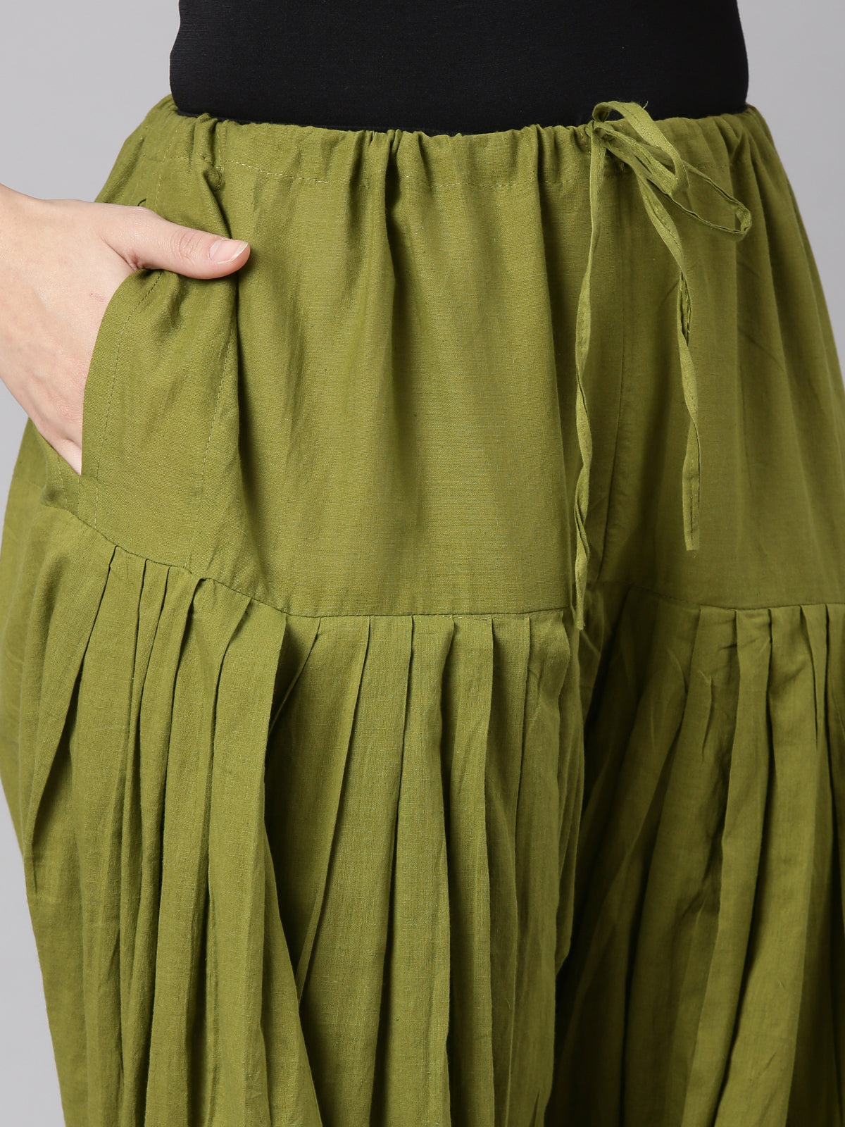 Olive Green Cotton Patiala Pants | Souchii