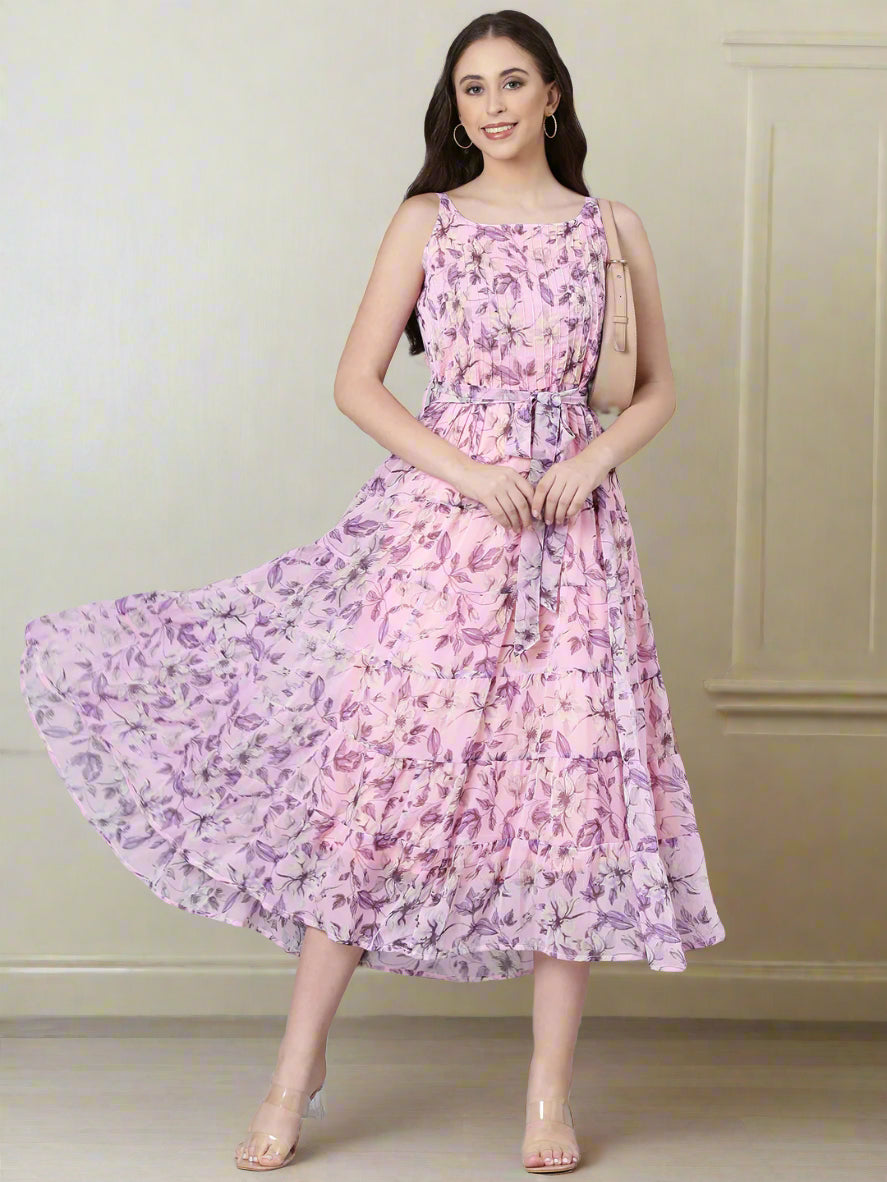 Maxi Dress – Lavender Floral Print Fit & Flare | Souchii