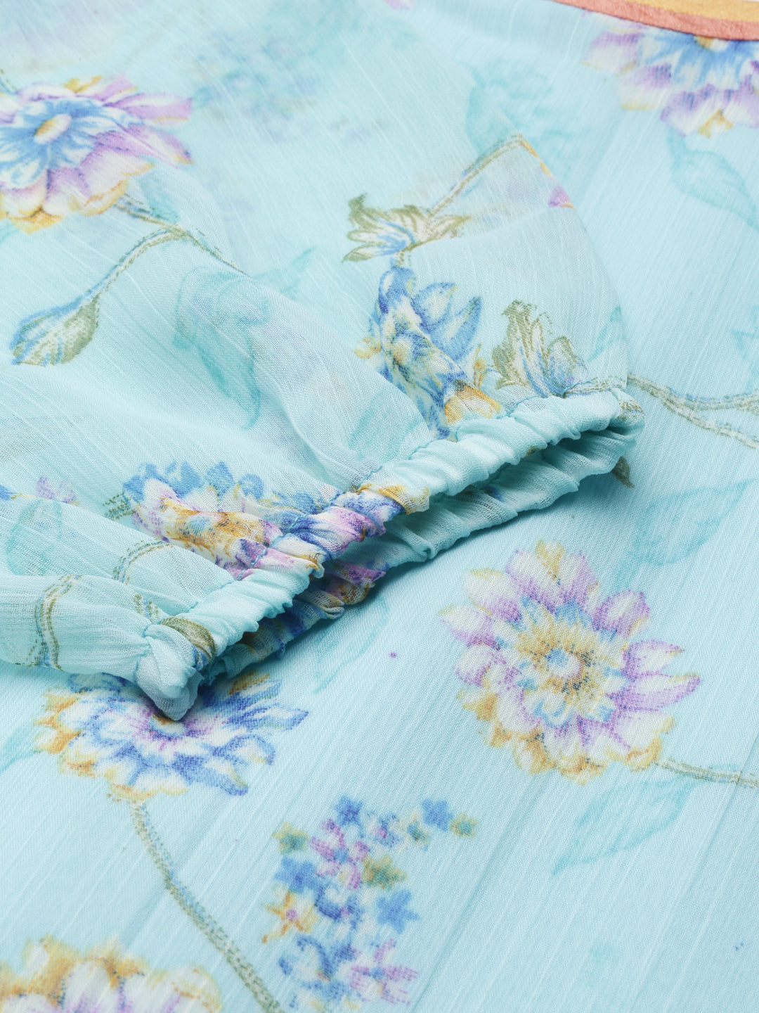Blue Floral Chiffon Maxi Dress for Women – Souchii
