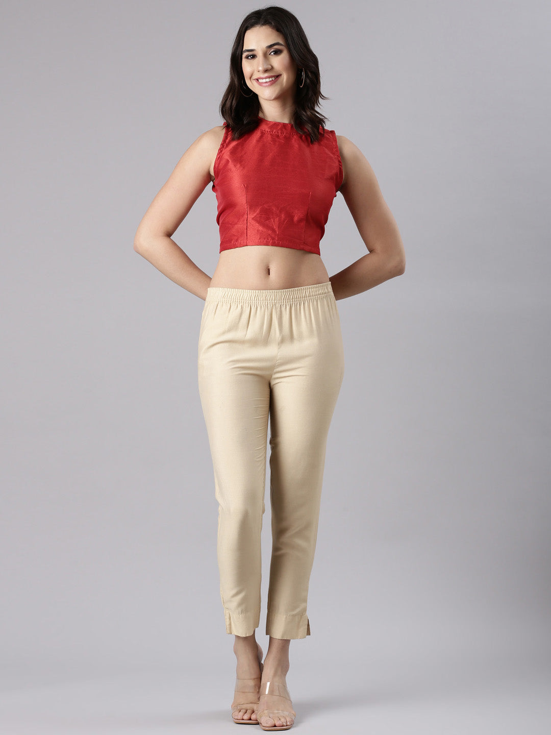 Red Dupion High-Neck Sleeveless Blouse | Souchii