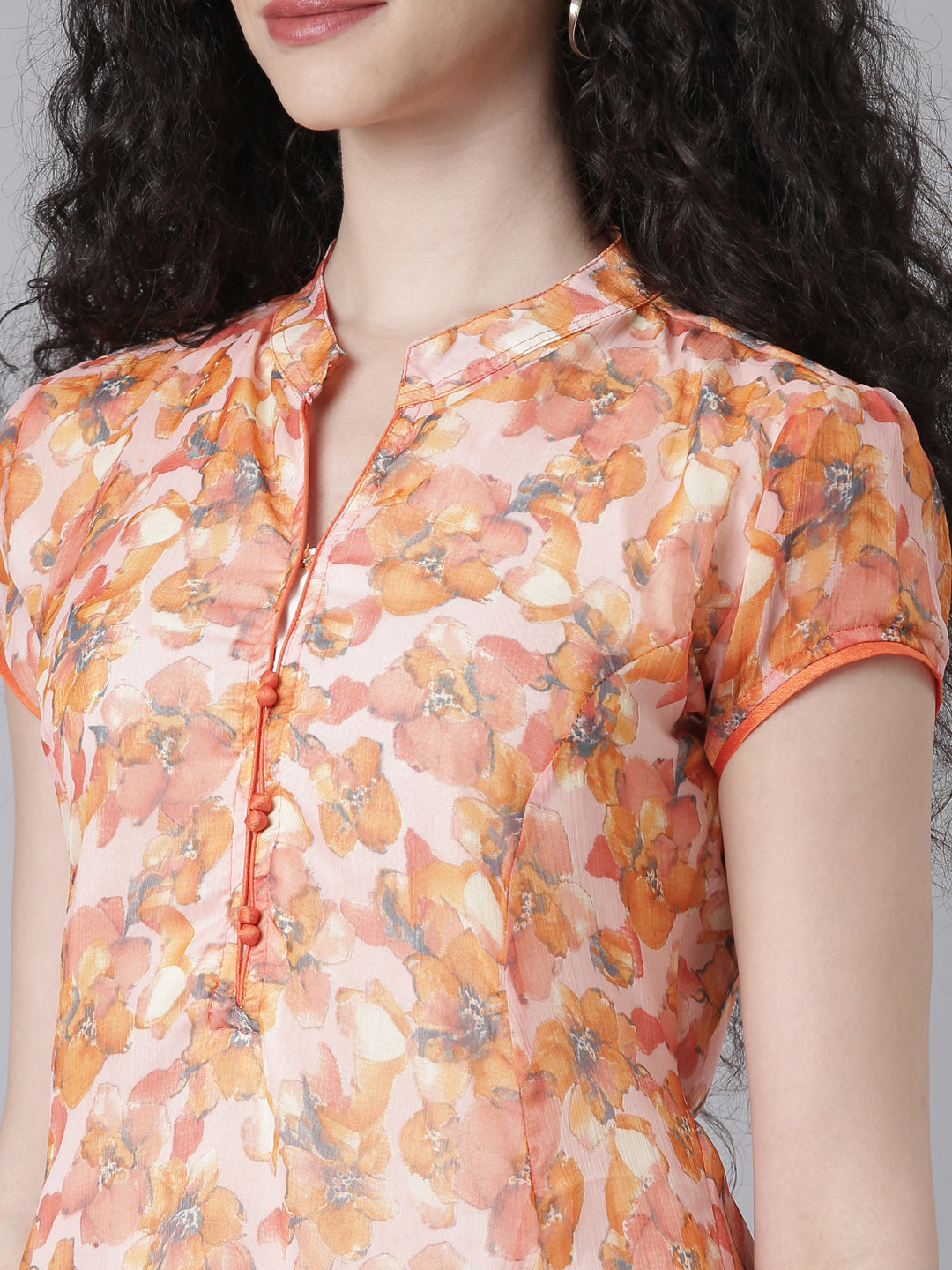 Dress – Peach Floral Print A-line Princess Line | Souchii
