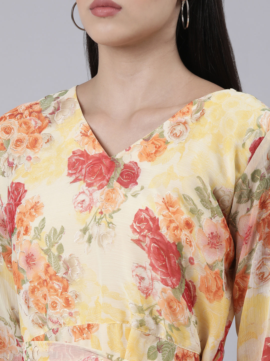 Yellow Floral Layered Chiffon Maxi Dress | Souchii