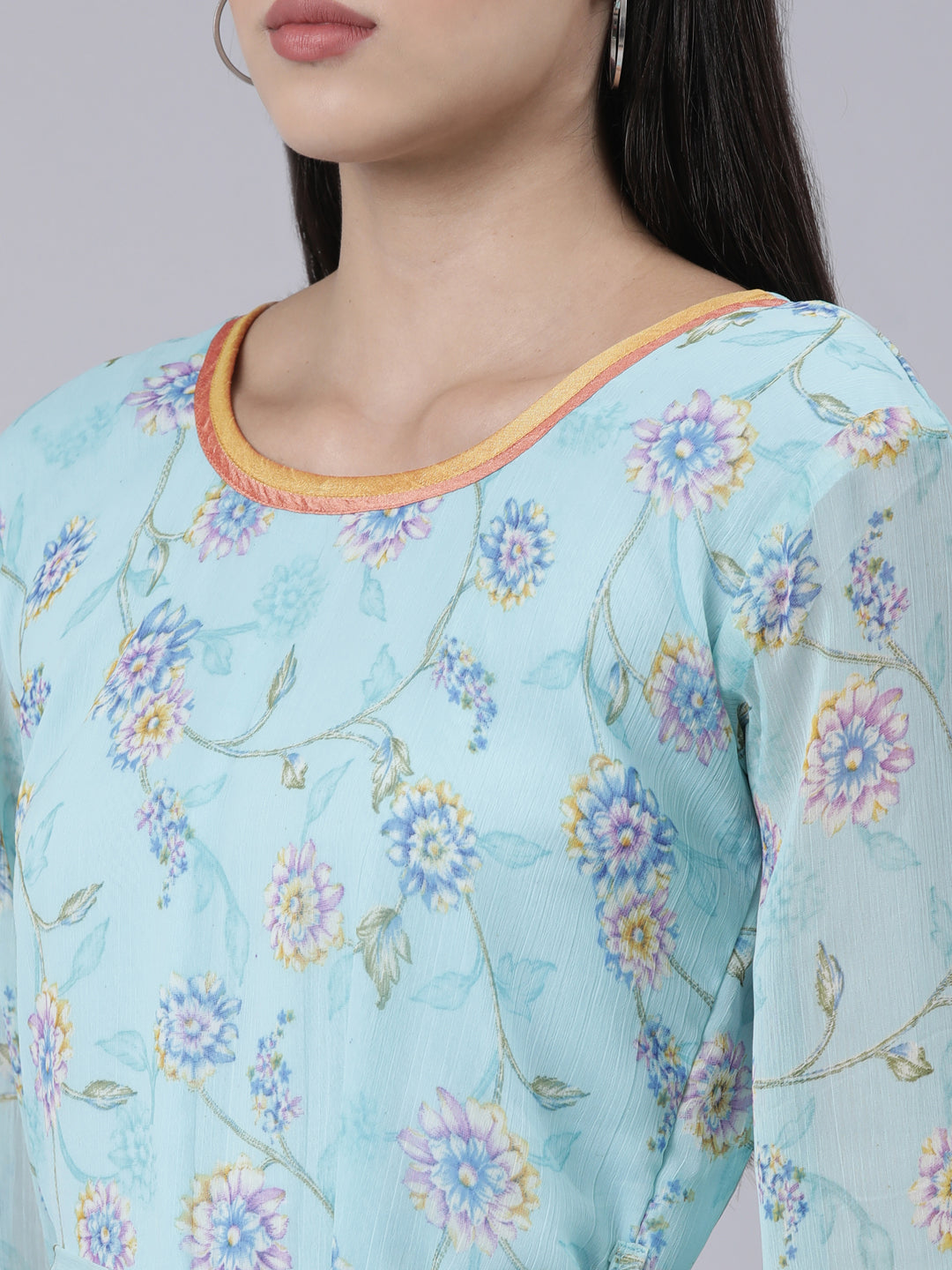 Blue Floral Chiffon Maxi Dress for Women – Souchii
