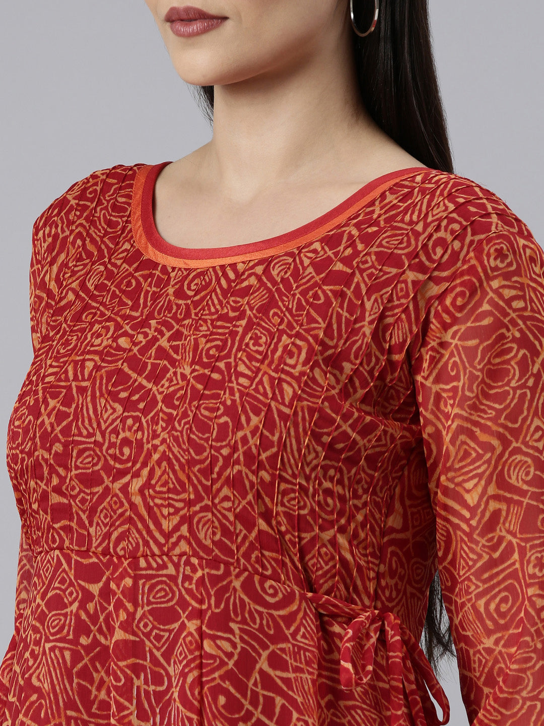 Fit & Flare Dress – Red Abstract Printed | Souchii