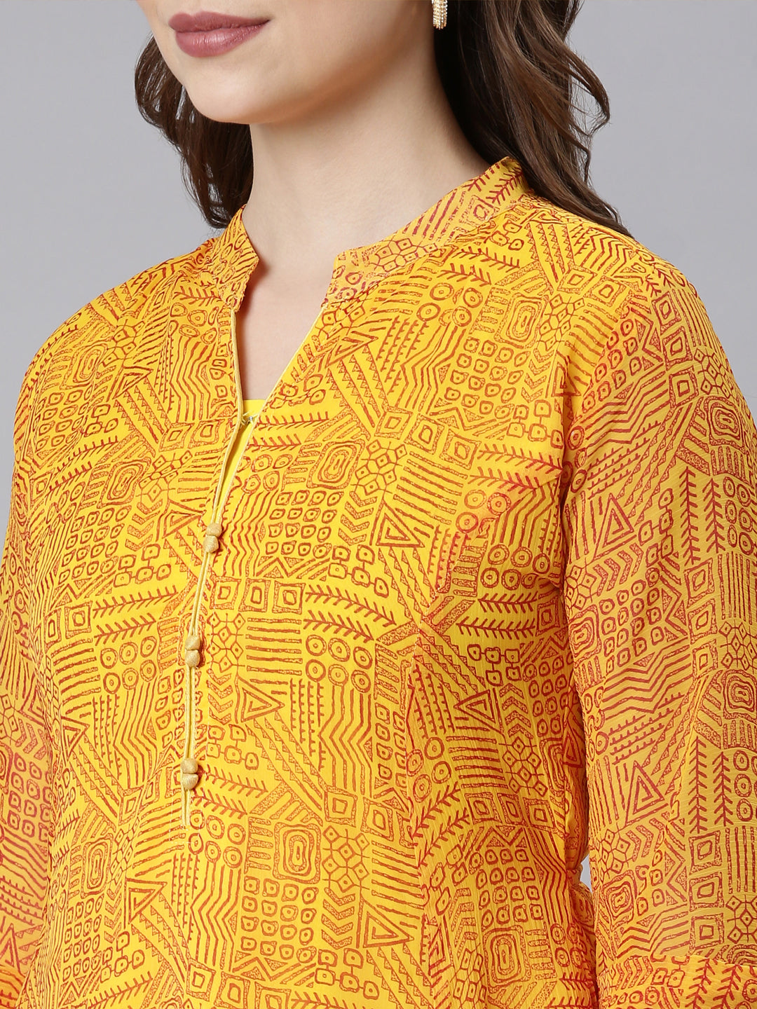 Ethnic Dress – Yellow Abstract Print A-line | Souchii