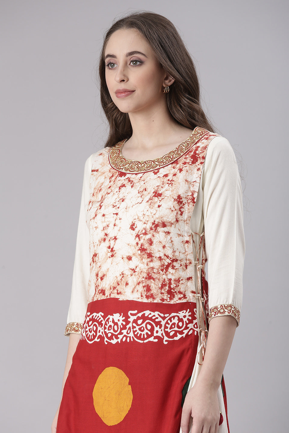Bandhni Double Layered Embroidered Dori Kurta | Souchii