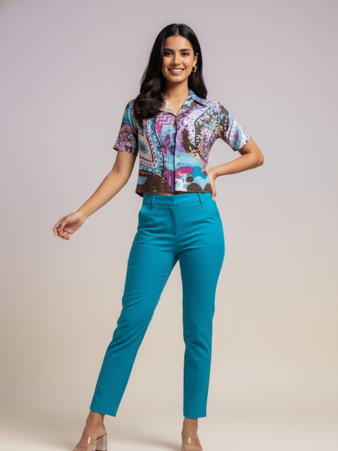 Souchii Women’s Multi Color Artistic Print Cropped Shirt